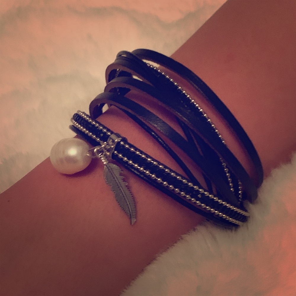 Black leather wrap bracelet - new without tag